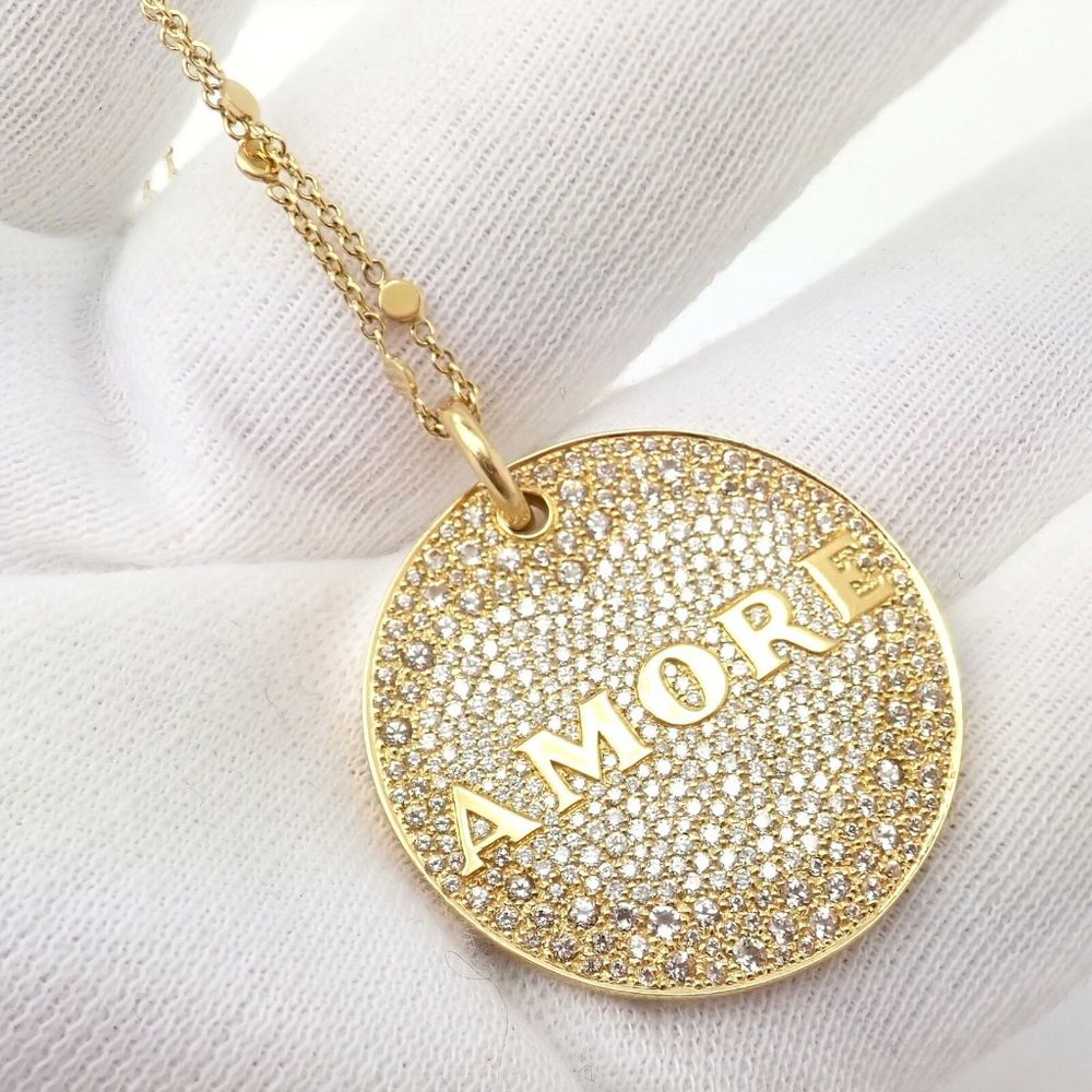Pasquale Bruni 18k Yellow Gold Large Diamond + Sapphire Amore Pendant Necklace - Picture 3 of 12
